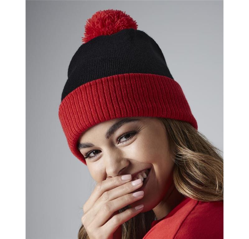 2-farbige Strickmütze mit Pompon B451