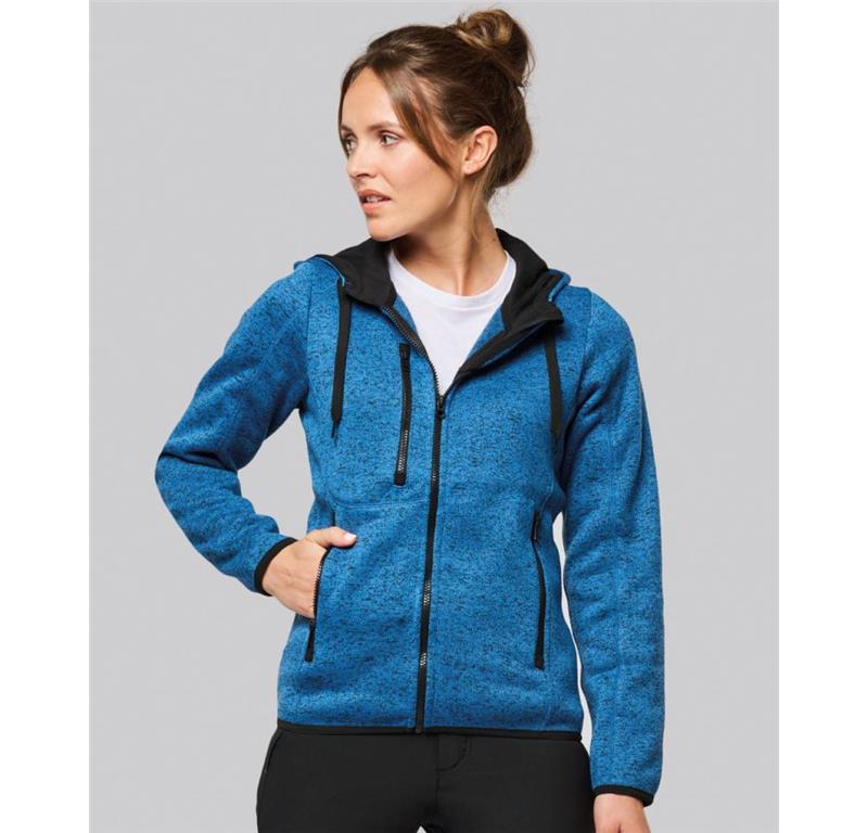 Damen Melange Kapuzen Strickfleece Jacke