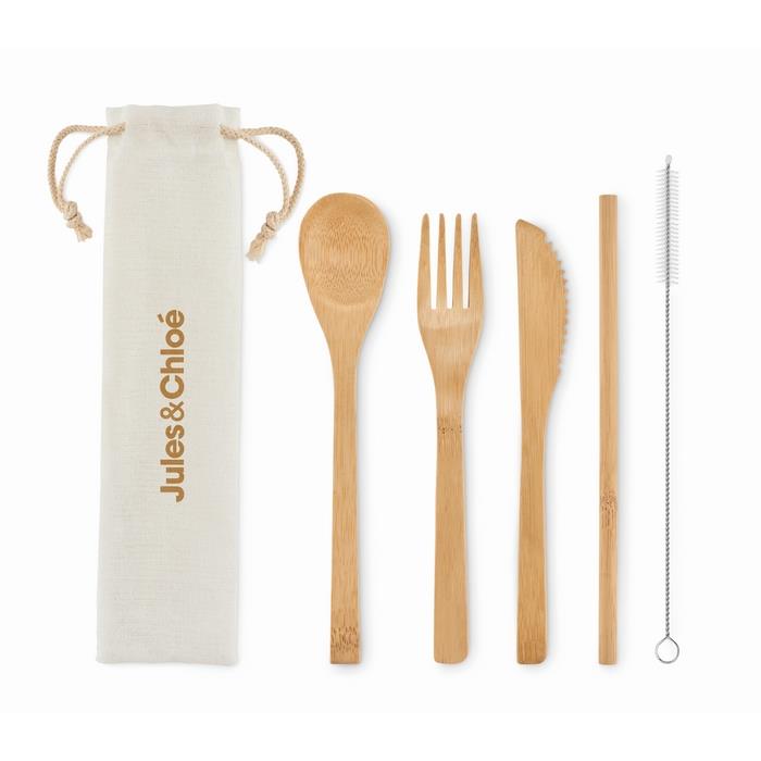 Bamboo cutlery with straw SETSTRAW