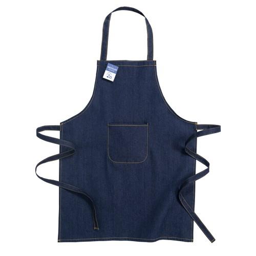 Recycled cotton denim apron with front p