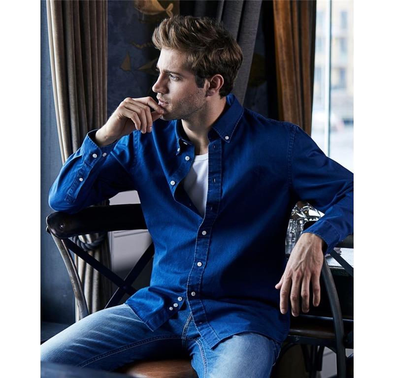 Moška denim srajca z dolgimi rokavi 4002